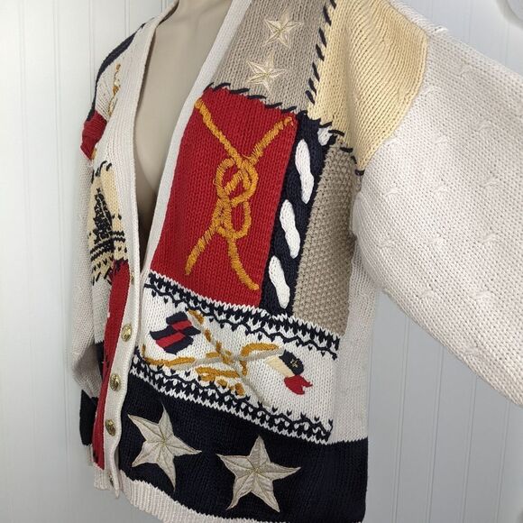 VINTAGE Nautical Y2K Cardigan Sweater Sz L - Picture 7 of 15